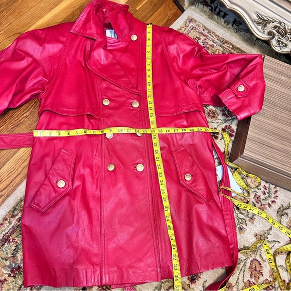 Vintage LNR Red Leather Double Breasted Trench Coat - Picture 13 of 15
